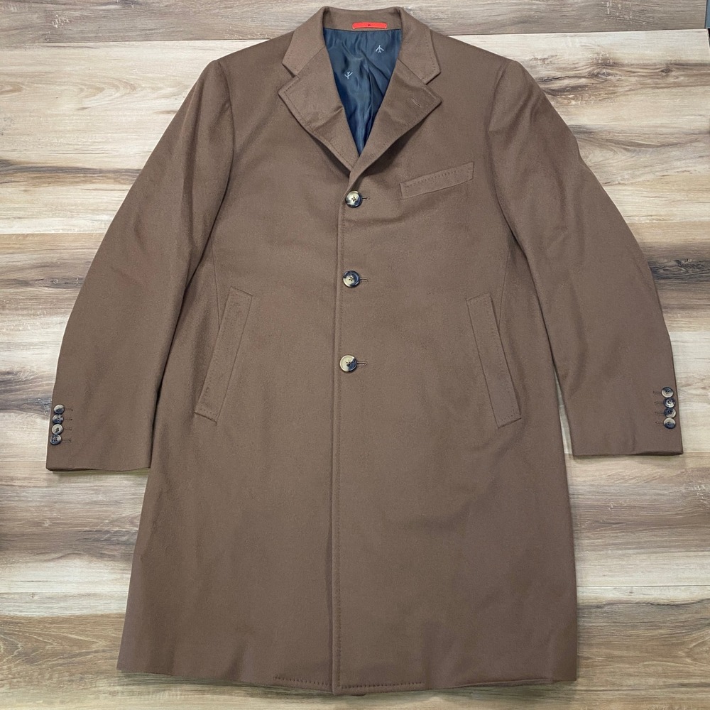 Isaia Ross Overcoat US 42 / IT 52 Mens Wool  Single Breasted Brown Made Italy